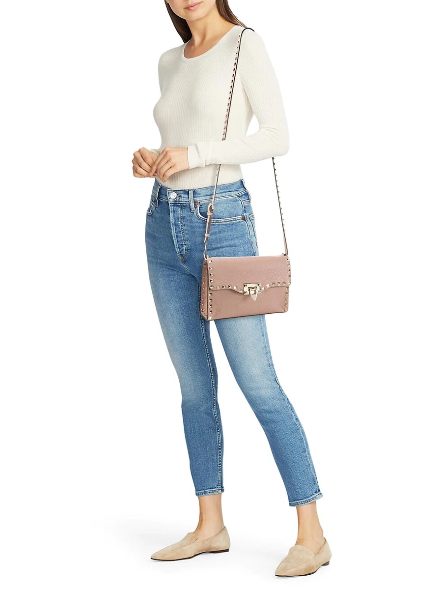 Small Rockstud Grainy Calfskin Crossbody Bag for Woman in Pink Pp