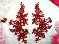 Appliques Embroidered Burgundy Venice Lace Floral Mirror Pair Costume 9" BL131X