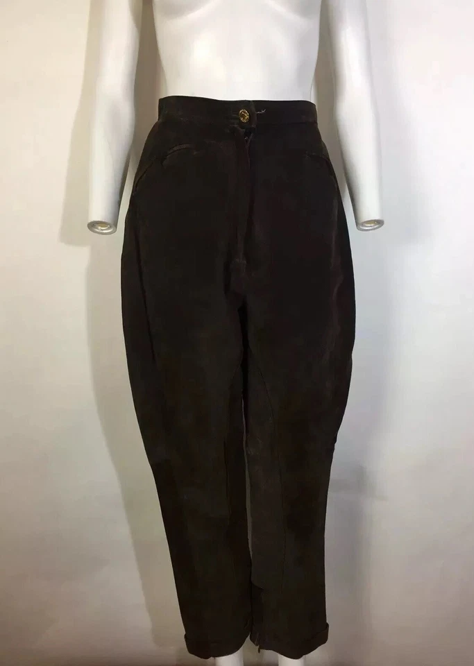 Vtg Chanel Brown Suede Leather Pants S - Image 3 of 4