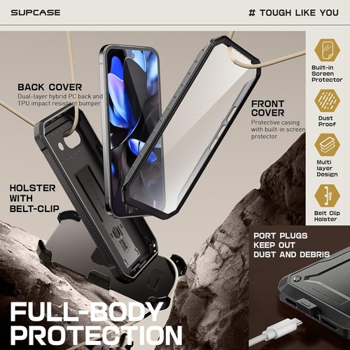 For Google Pixel 9A (2025), SUPCASE Full-Body Case Rugged Kickstand Cover BLACK - Picture 4 of 8