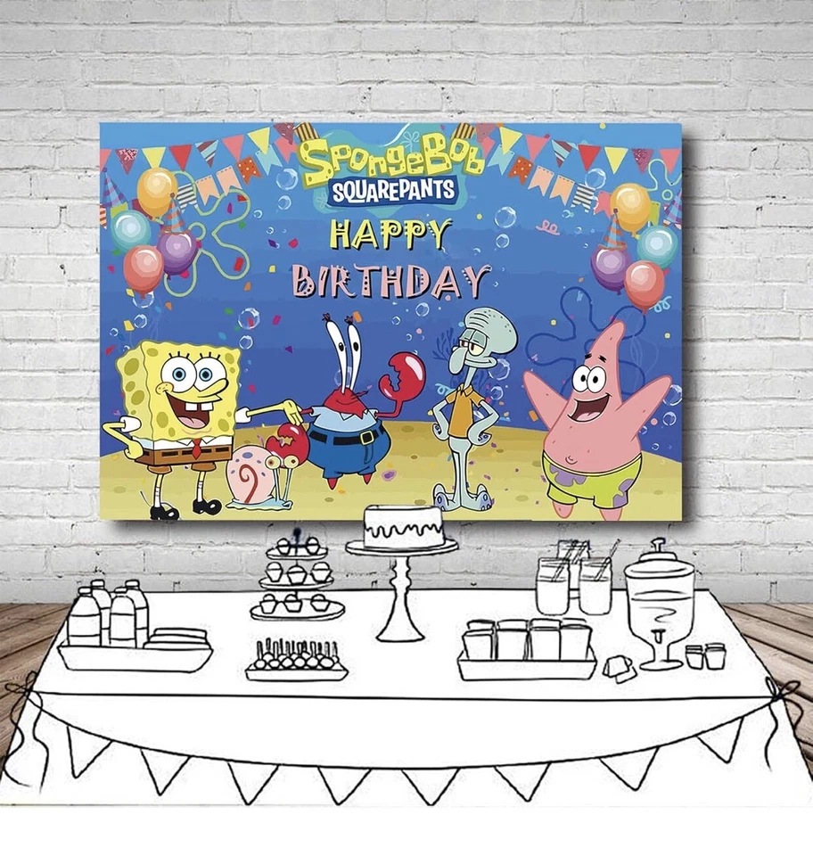 SpongeBob SquarePants Birthday Party Decoration, 5x3.5ft Happy Birthday Backdrop - Image 3 of 4