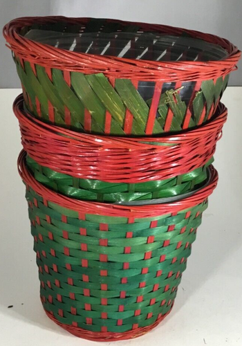 Plant Baskets W/ Plastic Insert Red & Green Lot Of 3 - 6" H. Preowned Never Used - Picture 5 of 6