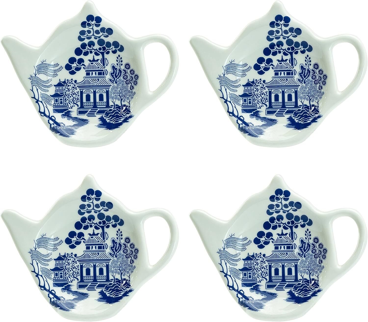 Tea Bag Caddy Holder, Set of 4 (Blue Willow) Blue