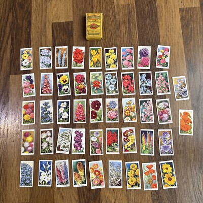 Vintage Gold Flake W.D.& H.O.Wills Cigarette Box & 47 Flower Cigarette Cards 