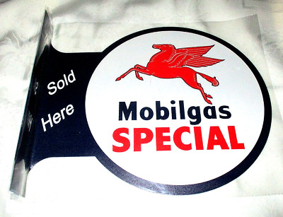 MOBIL MOBILGAS SPECIAL Double-Sided Imprint Metal Flange Sign #01 - NEW**