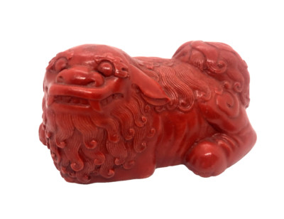Vintage Cinnabar Asian Chinese Foo Dog Lion Figurine Red Fengshui Good Luck 3''