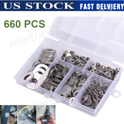 #ad 660 Pieces of 304 Stainless Steel Washers Flat Washer Assortment Set Kit 6 Sizes $9.11