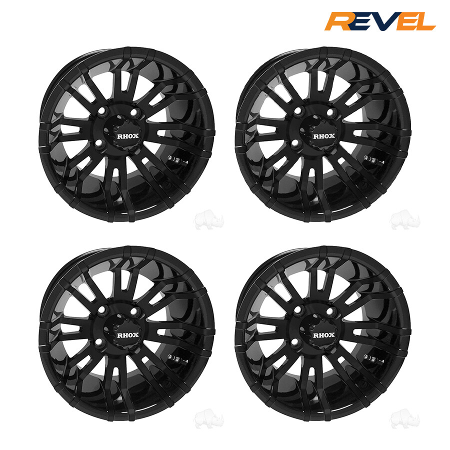 Golf Cart Wheel Set of 4 RHOX 12x7 Black RX271 12" Golf Cart Wheels
