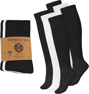 6 Pairs Men's Diabetic Over the Calf  Knee High Cotton Socks Size 10-13,13-16