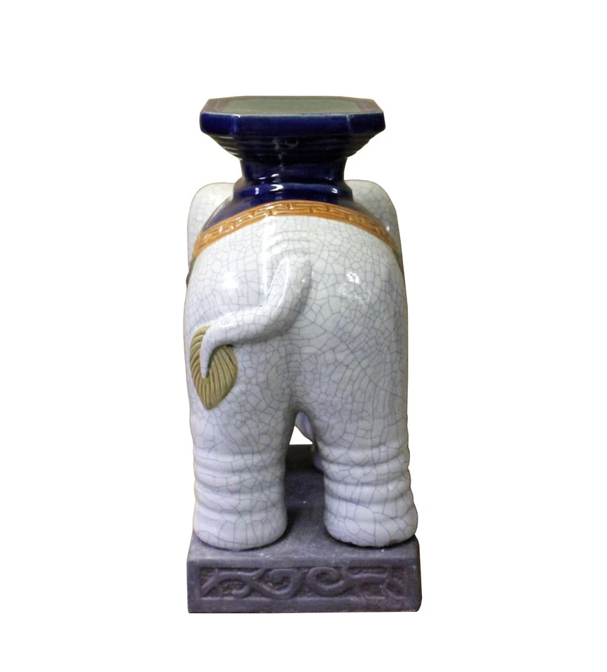 Par de figuras de pedestal de elefante oriental chino blanco roto de cerámica cs4028 Foto 4 de 4