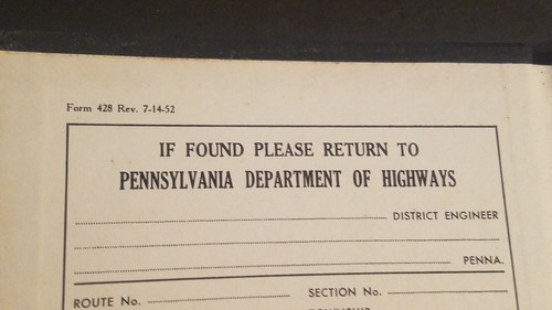 1952 Pennsylvania Department Of Highways Survey Record Book - Picture 4 of 7