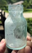 NICE SMALL AQUA MELLIN'S INFANT FOOD BOTTLE SAMPLE SIZE 1890'S ERA DUG L@@K