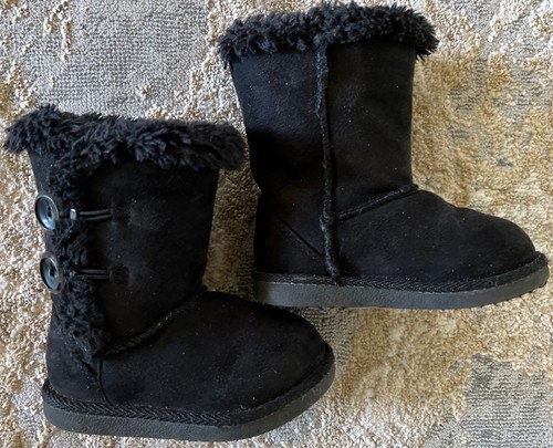 Black Boots Size 6 Toddler Girl's Winter Warm  Plush Faux Fur - Picture 3 of 5