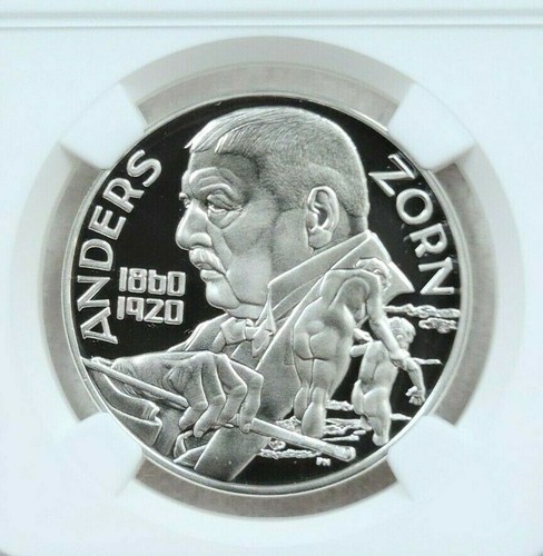 1998 SWEDEN SILVER 20 EURO ANDERS ZORN NGC PF 70 ULTRA CAMEO PERFECTION POP 1 - Picture 3 of 4