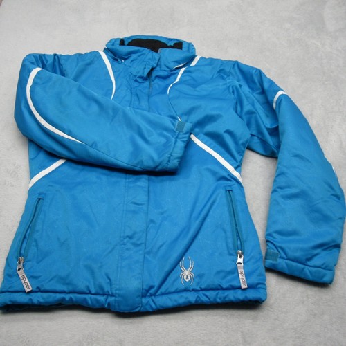 Spyder Avenger Ski Jacket Youth 18 Blue Zip ocket Hood FullZip Insulated Winter - Picture 6 of 19