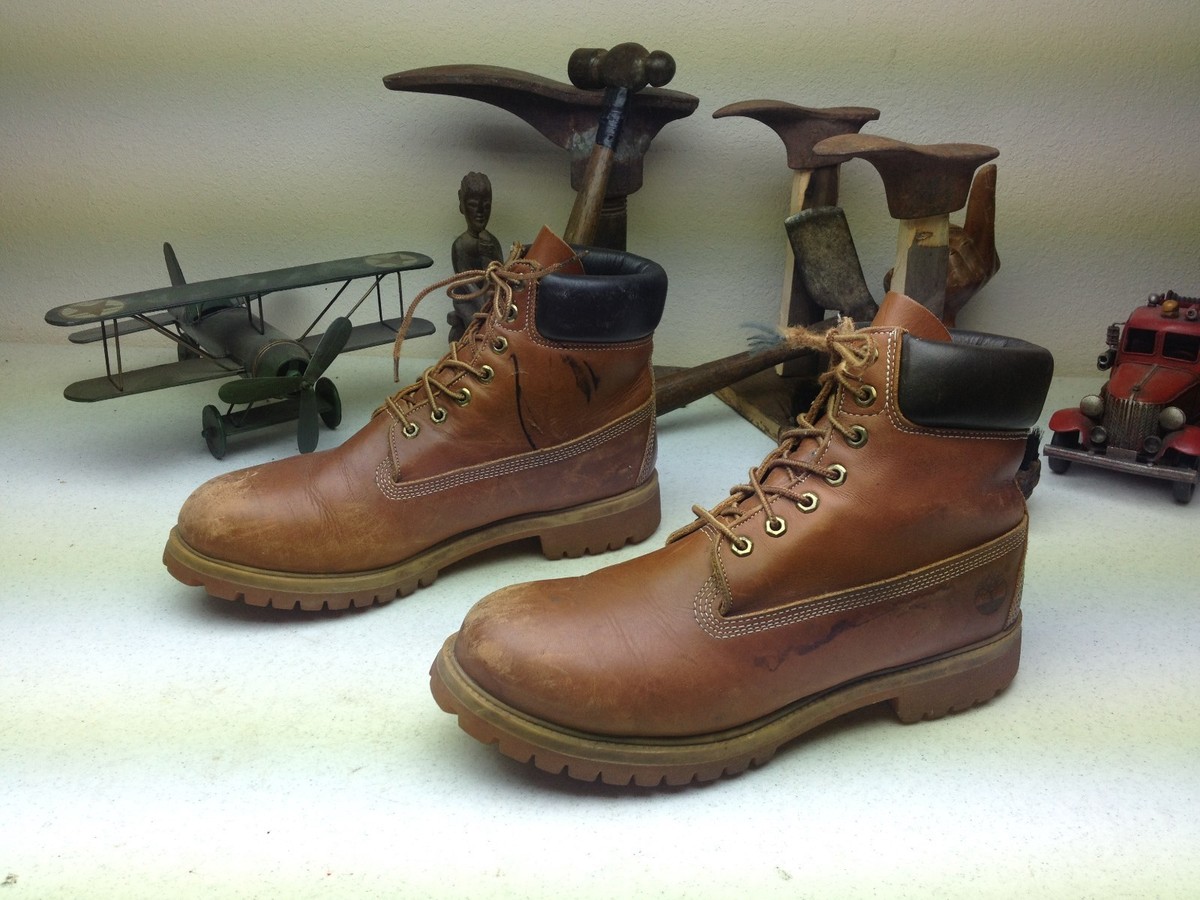 CLASSIC TIMBERLAND BROWN LEATHER DISTRESSED MADE IN USA LACE UP