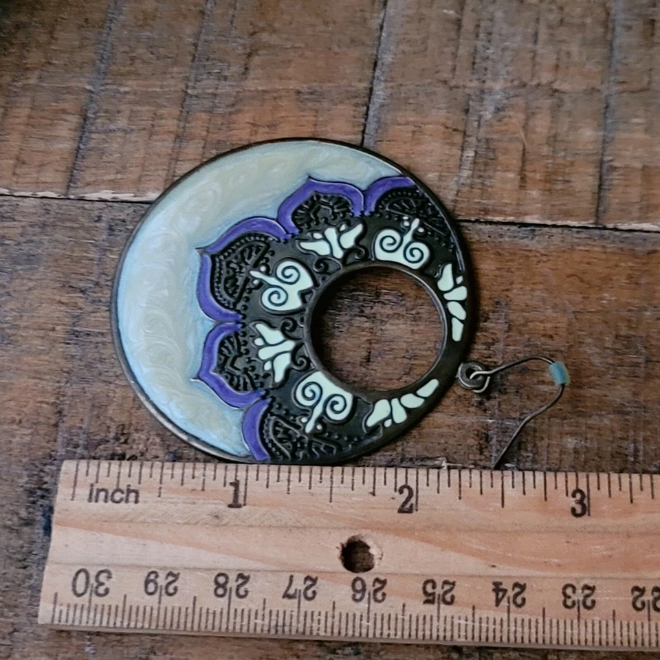 Pendientes de aro colgantes esmalte púrpura hechos Bali bohemio étnico 2,5" vintage  Foto 4 de 4