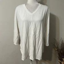 FDJ French Dressing Jeans Women V-Neck 3/4 Sleeve Tunic Top White Sz L Lagenlook