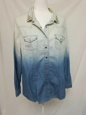 MYNT 1792 Button Top Sz 0X Long Sleeve Denim Blue Ombre