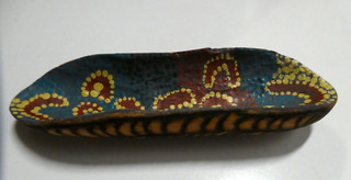 VINTAGE AUSTRALIAN WIRE BURNT HAND DOT PAINTED ABORIGINAL COOLAMON BOWL