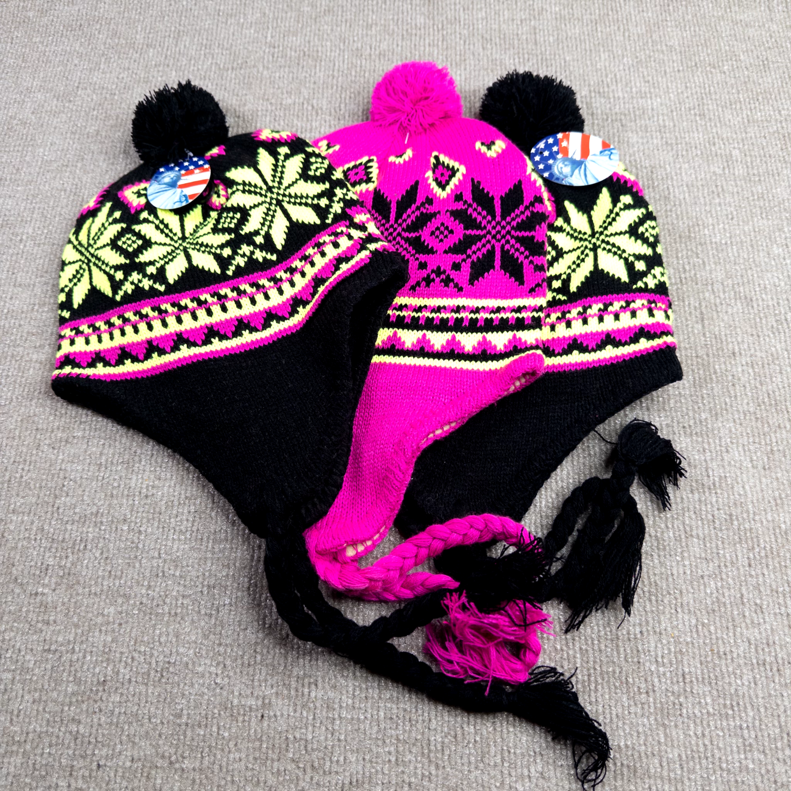 Beanie Ear Flaps Womens 3 Sets Colorful Black Pink Classic Neon Retro Y2K-image