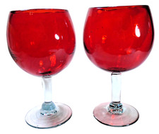 Crate and Barrel Red Balloon Wine Glass Thick Stemmed  32 oz, Set of 2