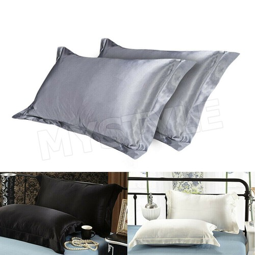 2in1 Silk Satin Pillow Cases Cover Solid Standard Bedding Smooth Soft PillowCase - Picture 6 of 15