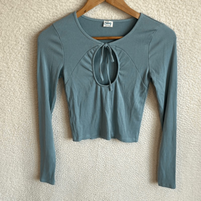 Aritzia Wilfred Ribbed Long Sleeve Shirt Womens Medium Blue