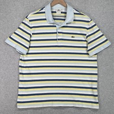 Lacoste Polo Shirt Mens 7 2XL Blue Yellow Striped Crocodile Golf Preppy