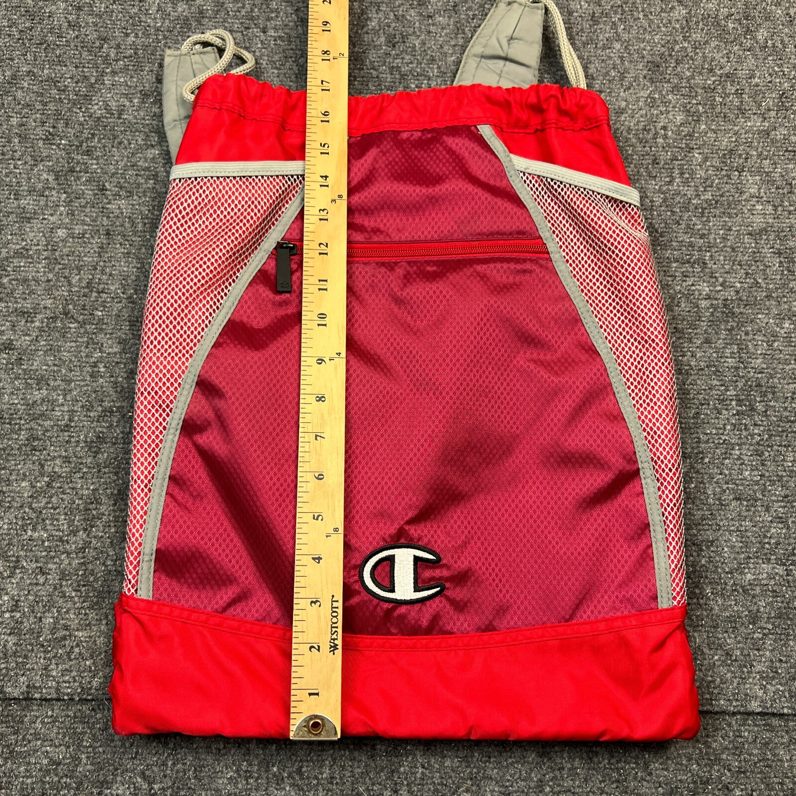 Champion Big Logo Drawstring Backpack Padded Red … - image 3