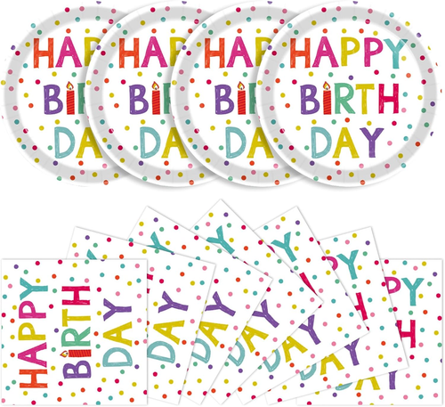 40 Pcs Birthday Plates and Napkins Party Supplies, Disposable Happy Birthday Pla