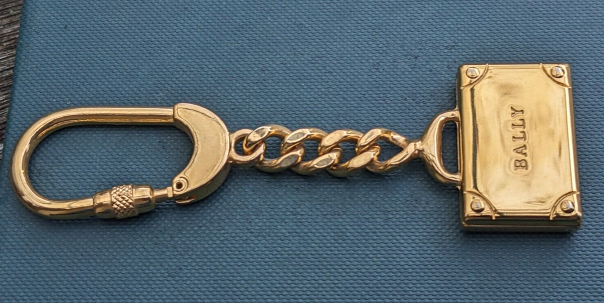 VINTAGE BALLY BAG CHARM KEY RING BRIEFCASE GOLD TONE METAL 10.5cm