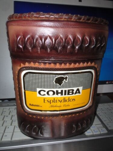 Esplendidos Cigar Leather Storage Jar Measures 8 3/4 " H x 6 3/4" W x 4" D