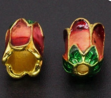 20pcs Alloy 5-Petal Flower Bead Caps With Enamel Loose Spacer Beads Craft 11x8mm