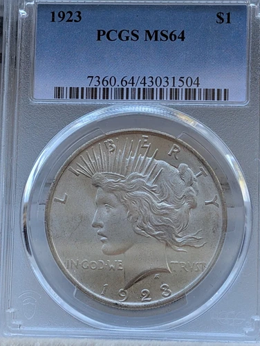 1923 P Silver Peace Dollar PCGS MS 64 - Actual Coin (8681) Guide $110