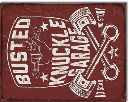 Busted Knuckle Shield Hot Rod Garage Gas Service Retro Wall Decor Metal Tin Sign - Picture 3 of 4