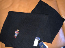 POLO RALPH LAUREN Iconic polo bear black scarf 188cmx30.5cm wool blend NWT