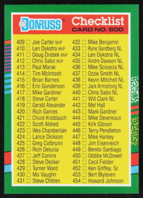 1991 Donruss Checklist 409-506 #600 BASEBALL CHECKLIST