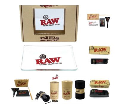 raw glass star rolling tray +raw 1/4 king size LEAN six shooter raw cone loader