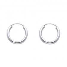 14k Solid Italian White Gold 2mm Plain Hoop Earrings Round Domed Endless 15MM