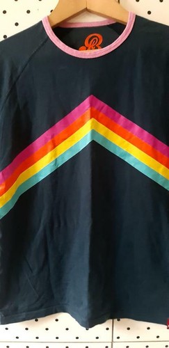RETRO RAINBOW CHEVRON stripes classic t-shirt Vintage Size M - Picture 3 of 12