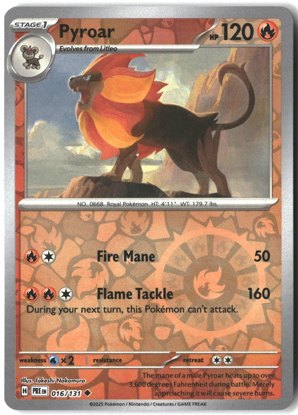 Pyroar 016/131 Uncommon Prismatic Evolutions Pokemon Reverse Holo Lightly Played