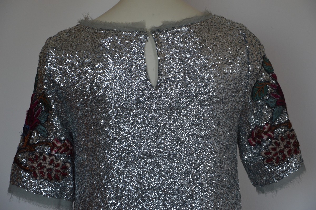 Zara Alexis Rose Schitts Creek Silver Sequin Floral Mini Embroidered dress  XS | eBay