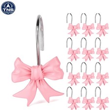Charming 12pcs Pink Bow Knot Shower Curtain Hooks - Enhance Your Bathroom Decor