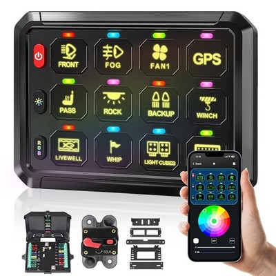 All In One 12 Gang RGB Schaltpanel LED Light Bar Bluetooth APP 12V 24V DE