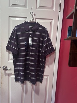 Izod Advantage Performance Stretch Polo Mens Large Purple/White Striped NWT