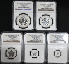 2013 $5 Silver Canadian Maple Leaf 25th Anniversary 5 Coin Set Ngc Pf70 Proof