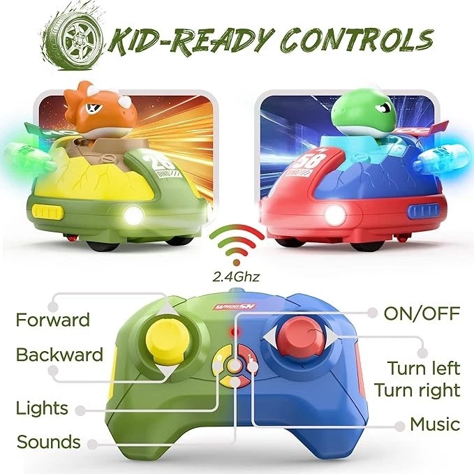 Kids Dinosaur Remote Control Car Toys Set, Dino RC Race Cars, iPlay iLearn Toy - Image 4 of 4