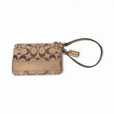 Coach Signature Metallic Gold 40028 Trim Wristlet Pouch Wallet Clutch 