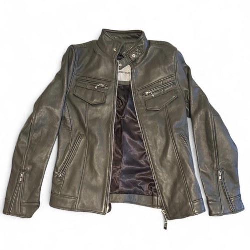 Buffalo Bobs Leather Single Rider Jacket Size 1 XS X- Small Army Green